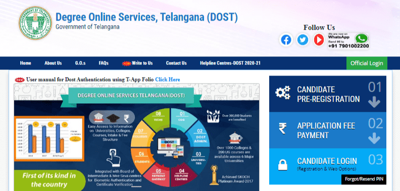 Telangana DOST UG Admission Online Registration, Seat Allotment, Self Reporting, Result, Counselling