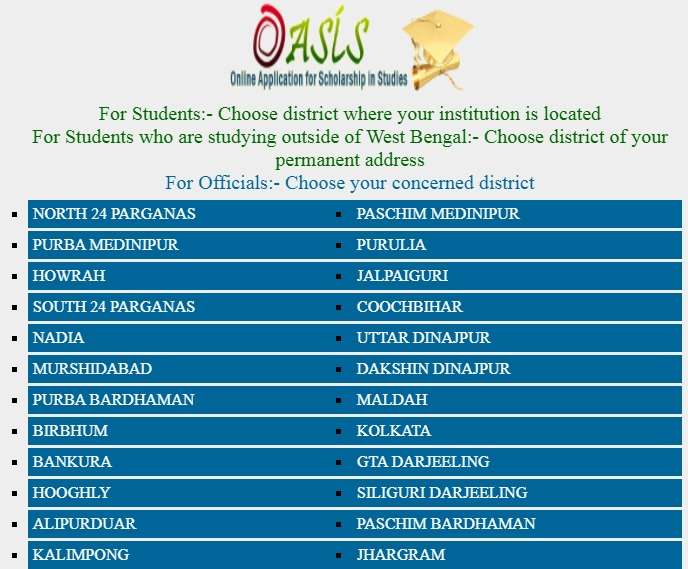 OASIS Scholarship District-wise List